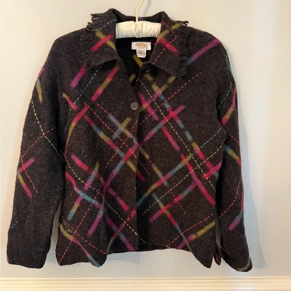 Talbots Jacket – 100% Wool Plaid Button Front – Charcoal Multicolor – Petites L - Picture 7 of 7